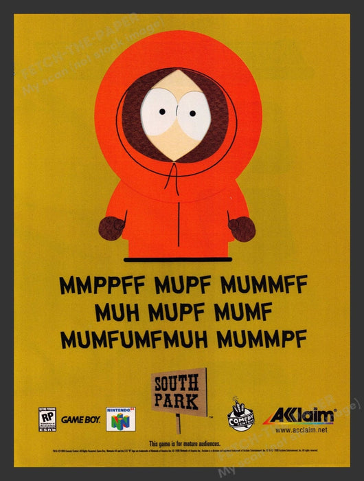 1998 South Park Kenny McCormick Video Game Print Advertisement