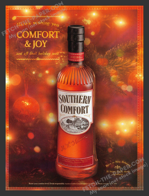 2001 Print Advertisement Southern Comfort Holiday Season Bottle Ad.