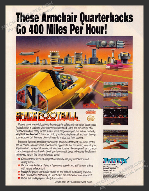 1992 Print Advertisement Space Football: One on One Video Game Ad.