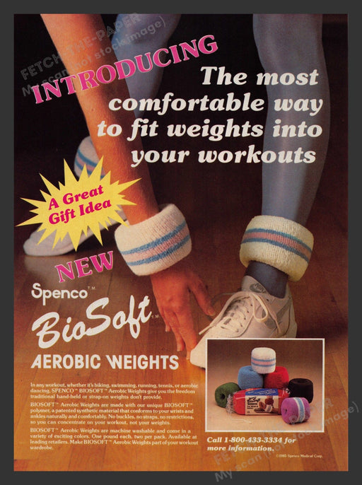 Spenco BioSoft Aerobic Weights Legs Tights 1980s Print Advertisement 1985 Fetch the Paper!