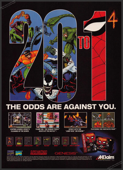 1994 Print Advertisement Spider-Man Video Game Ad.
