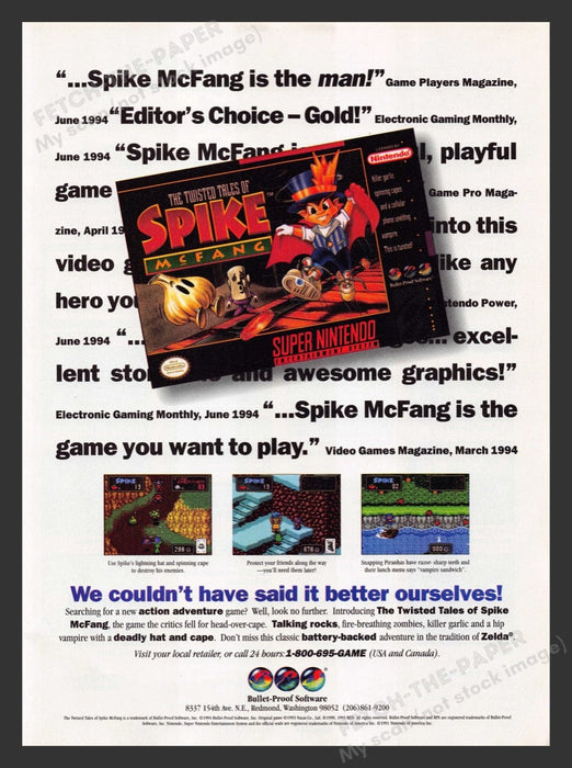 1994 The Trusted Tales of Spike McFang Video Game Print Advertisement