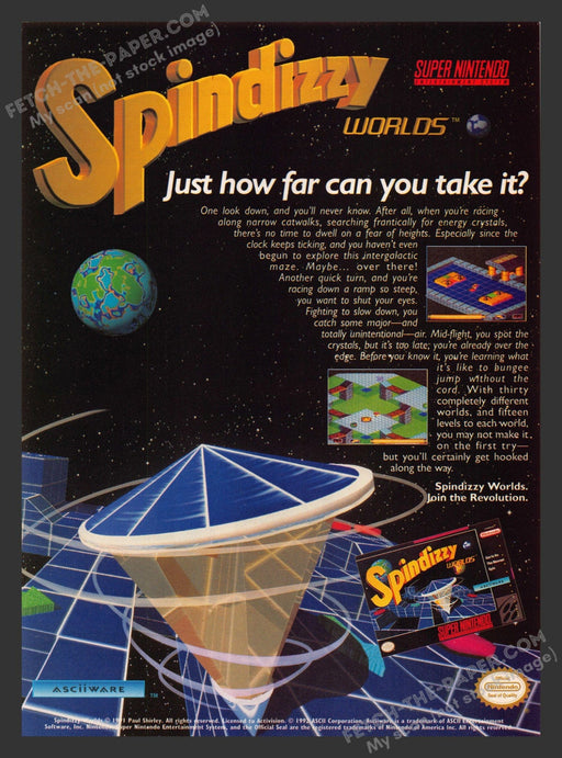 1992 Print Advertisement Spindizzy Worlds Video Game Ad.