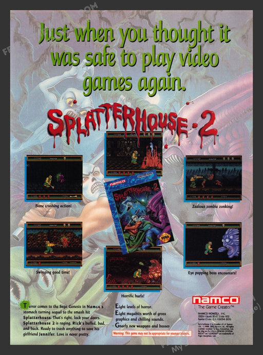 1992 Print Advertisement Splatterhouse 2 Video Game Ad.