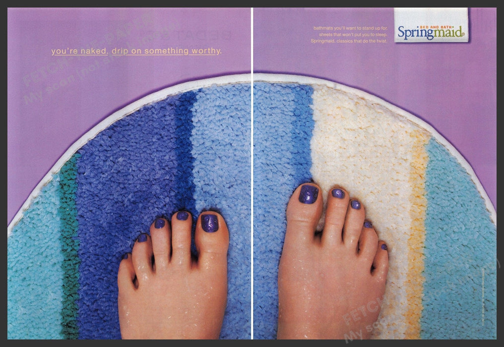 Springmaid Linens 1990s Print Advertisement (2 pages) 1999 Bath Painted Toes Fetch the Paper!