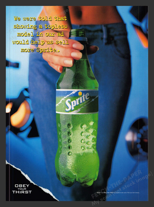 1999 Sprite "Obey Your Thirst" Topless Model Print Advertisement Ad.