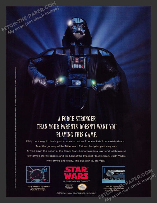 1991 Print Advertisement Star Wars Darth Vader Video Game Ad.