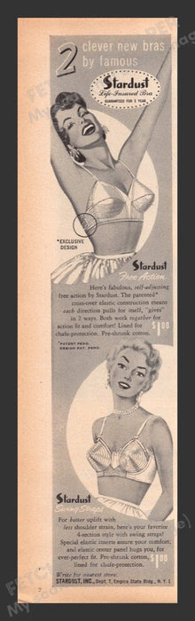 1956 Stardust Bras "Free Action" & "Swing Straps" Print Advertisement Ad