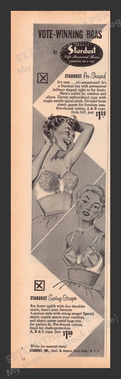 1956 Stardust Pre-shaped & Swing Straps Bras Print Advertisement Ad