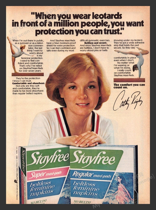 1979 Stayfree Maxi-pads Cathy Rigby Beam Gymnast Print Advertisement Ad