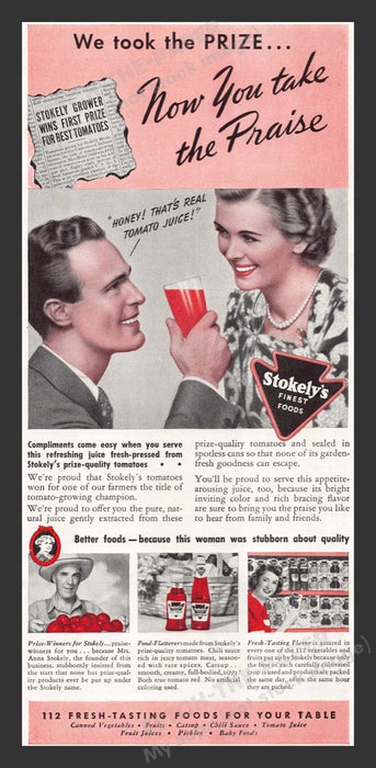 1941 Stokely's Finest Foods Tomatoes Print Advertisement Ad