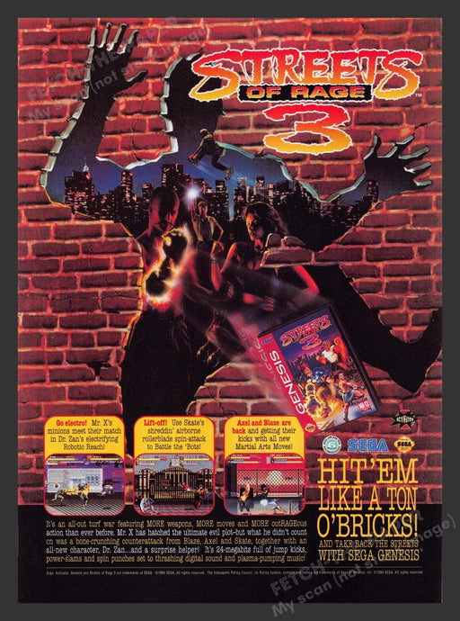 1994 Streets of Rage 3 Video Game Print Advertisement