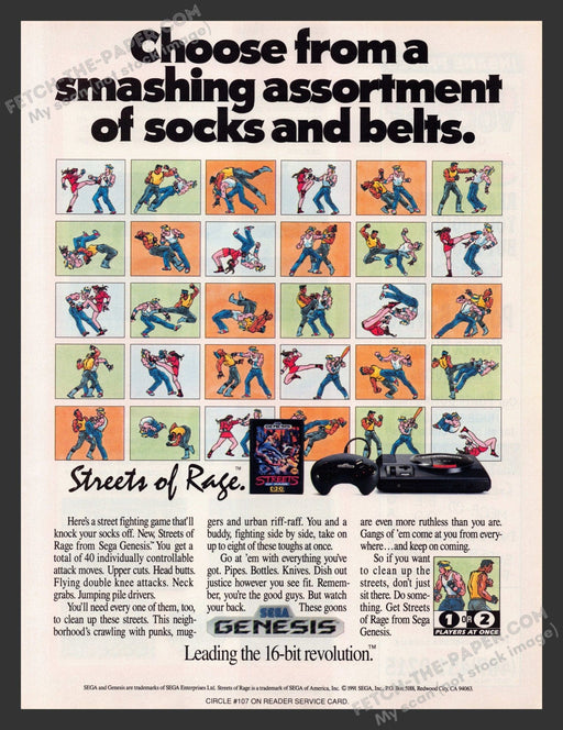 1991 Print Advertisement Streets of Rage Video Game Ad.