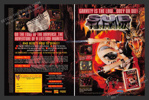 1994 Print Advertisement 2 Page Sub Terrania Sega Video Game Ad.