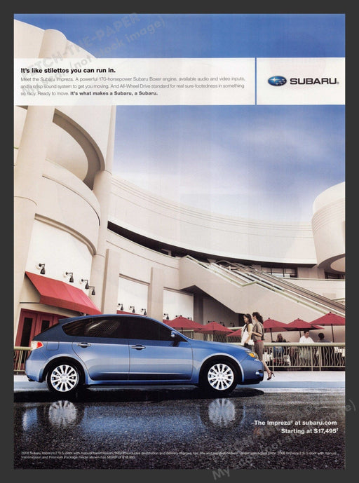 Subaru The Impreza "It's Like Stilettos" 2000s Print Advertisement Ad 2008 Fetch the Paper!