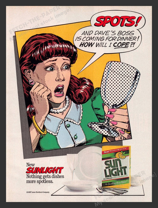 1987 Sun Light Dish Detergent "Spots!" Print Advertisement Ad