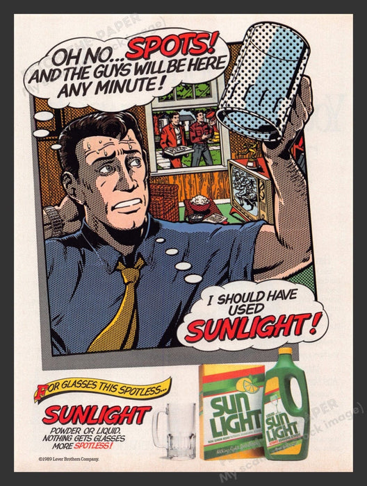 1989 Sun Light Dishwashing Detergent Man Illustration Print Advertisement Ad