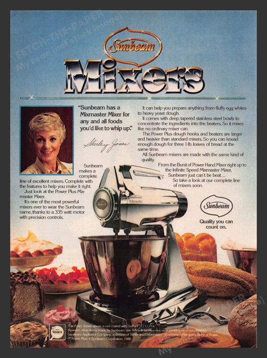 1980 Sunbeam Mixers Shirley Jones Mixmaster Mixer Print Advertisement Ad