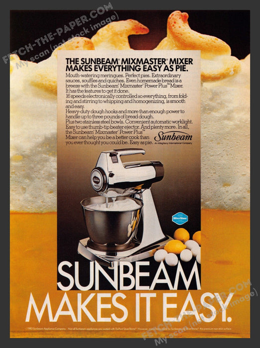 1983 Print Advertisement Sunbeam Mixmaster Mixer Household Appliance Kitchen Ad.