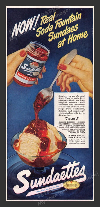 1948 Sundaettes Soda Fountain Crushed Fruit Toppings Print Advertisement Ad