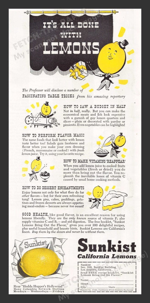 1940 Sunkist California Lemons Print Advertisement Ad