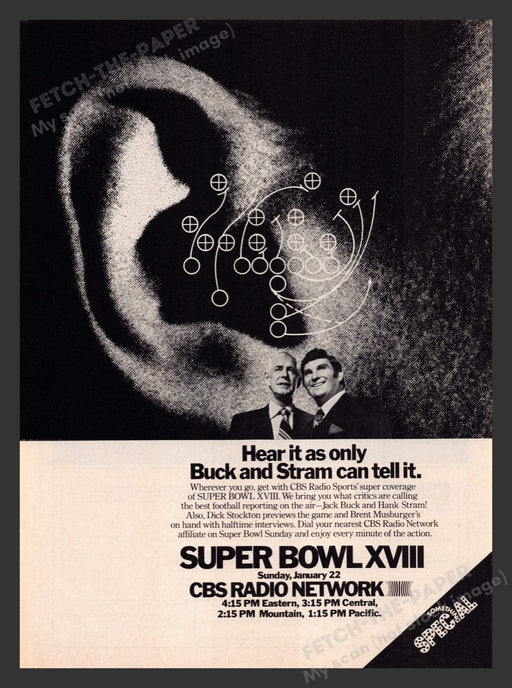 1983 Super Bowl XVIII Show Jack Buck & Hank Stram Print Advertisement Ad