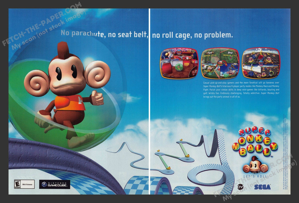 2002 Print Advertisement 2 Page Super Monkey Ball Video Game Ad.