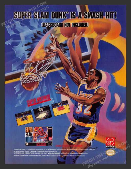 1992 Print Advertisement Super Slam Dunk Magic Johnson Athlete Video Game Ad.