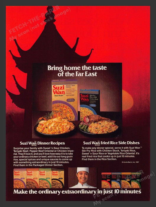 1988 Suzi Wan Dinner Recipes Print Advertisement Ad