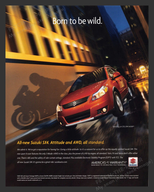 2007 Suzuki SX4 "Born to be Wild" Print Advertisement Ad.