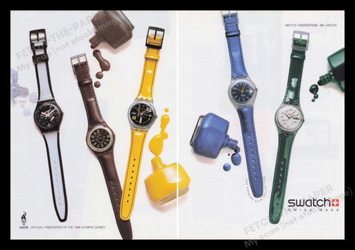 Swatch 1990s Print Advertisement (2 pages) 1995 Watch The Varnish Collection Fetch the Paper!