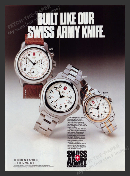 Swiss Army Watch Chronograph Officer's 1990s Print Advertisement 1994 Fetch the Paper!