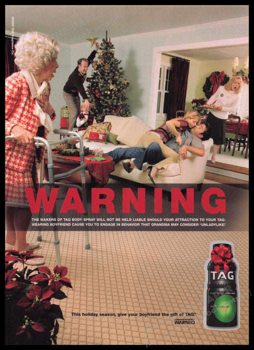 Tag Body Spray 2000s Print Advertisement Ad 2005 Boyfriend Girlfriend Christmas Fetch the Paper!