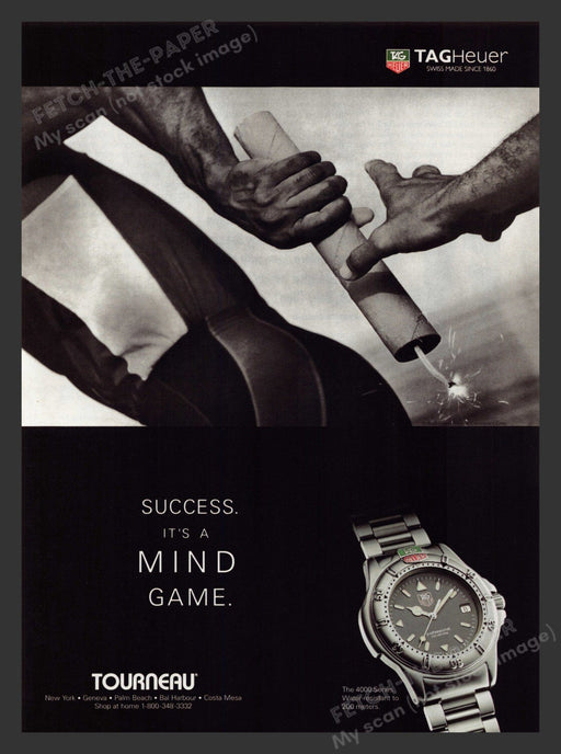 Tag Heuer 1990s Print Advertisement 1995 Watch The 4000 Series Olympic Baton Fetch the Paper!