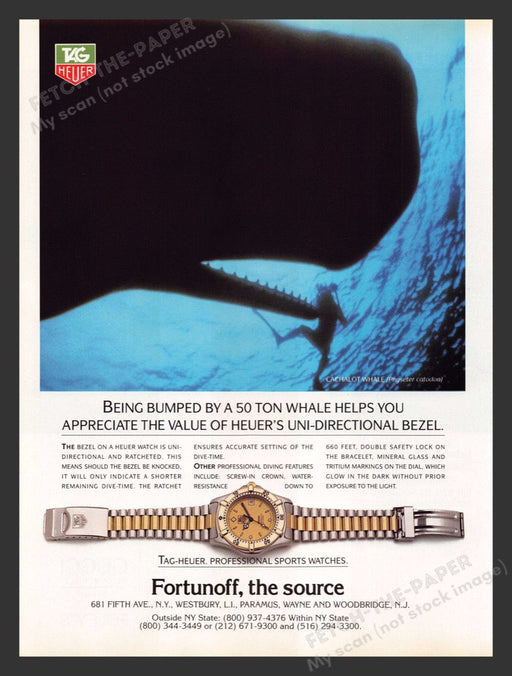 1989 Tag Heuer Sports Watch Cachalot Whale Print Advertisement Ad