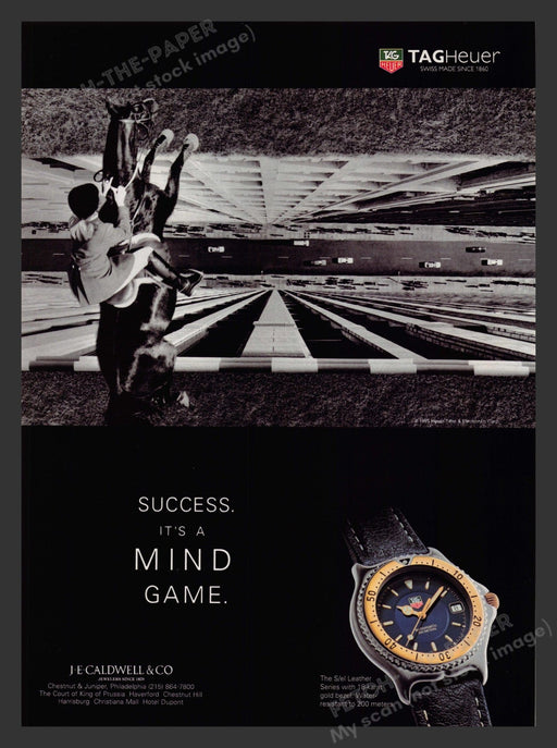 Tag Heuer The S/el Leather Series Horse Jumping 1990s Print Advertisement 1996 Fetch the Paper!