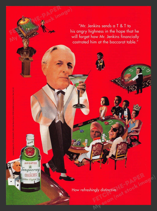 Tanqueray 1990s Print Advertisement 1995 Mr. Jenkins Gambling Fetch the Paper!
