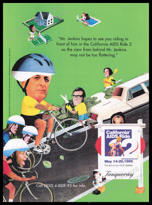 Tanqueray California Aids Ride Mr. Jenkins 1990s Print Advertisement Ad 1995 Fetch the Paper!