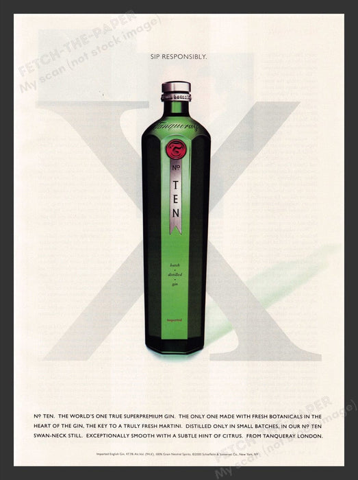2000 Tanqueray Gin No. Ten Bottle Print Advertisement Ad