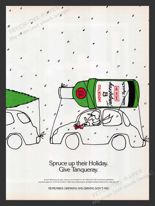1989 Tanqueray Gin "Spruce up their Holiday" Illustration Print Advertisement Ad