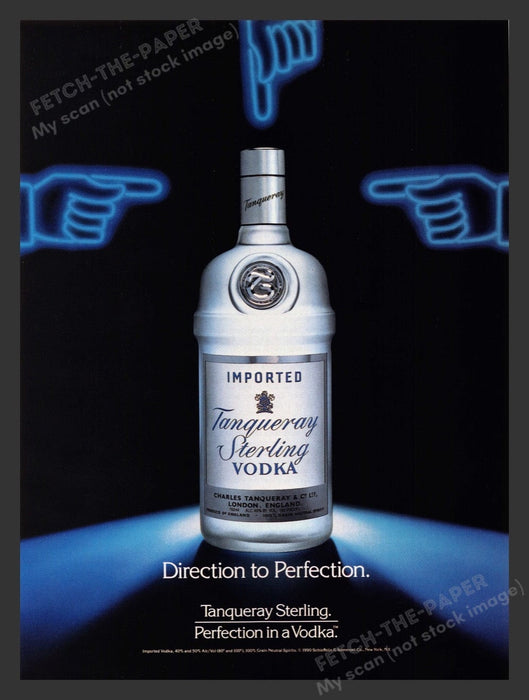 1990 Tanqueray Sterling Vodka Neon Blue Print Advertisement Ad