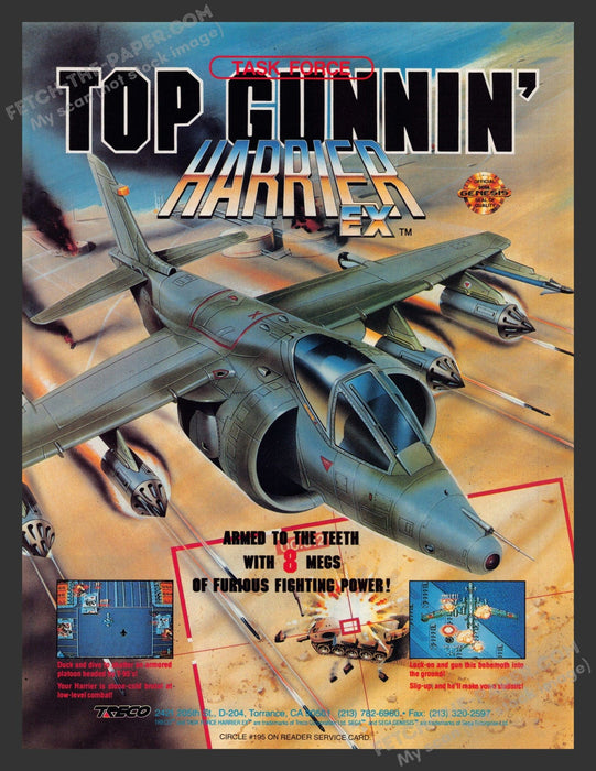 1990s Print Advertisement Task Force Top Gunnin' Harrier Ex Video Game Ad.