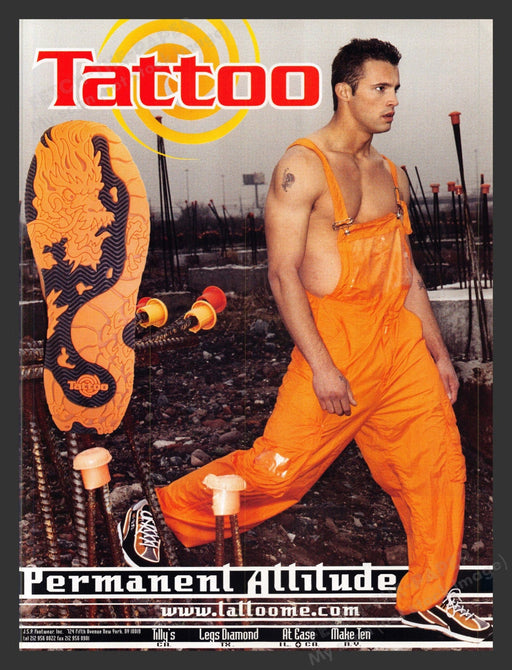 2000 Tattoo Shoes Permanent Attitude Construction Worker Print Advertisement Ad.
