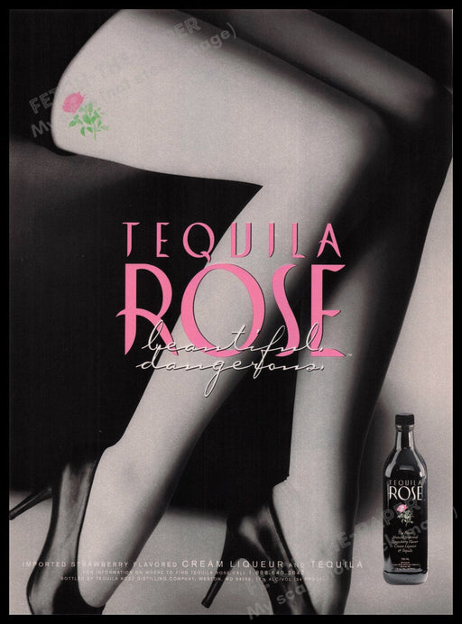 Tequila Rose Liqueur 1990s Print Advertisement Ad 1998 Legs Beautiful Dangerous Fetch the Paper!