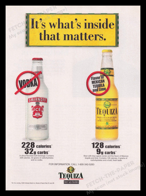 Tequiza 2000s Print Advertisement Ad 2001 "It's What's Inside that Matters" Fetch the Paper!