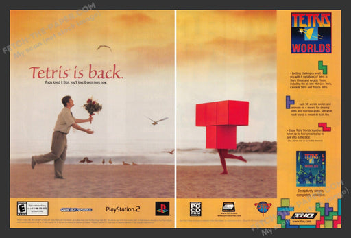 2002 Print Advertisement 2 Page Tetris Worlds Video Game Ad.