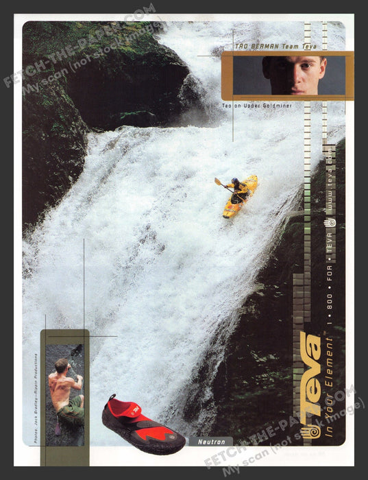 2001 Teva Shoes "Neutron" Water Shoe Kyak Waterfall Print Advertisement.