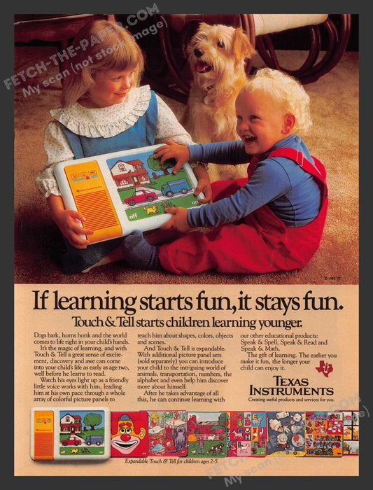 1985 Print Advertisement Texas Instruments Touch & Tell Kids Toys 1980s Toy Ad.