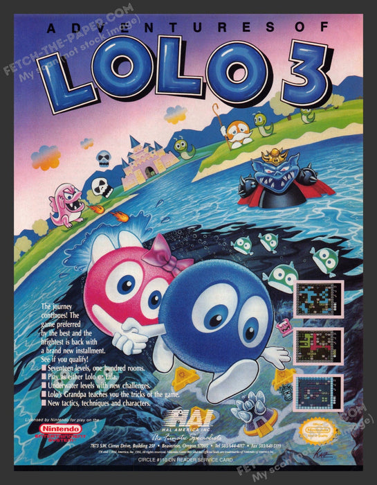 1991 Print Advertisement The Adventures of LoLo 3 Video Game Ad.