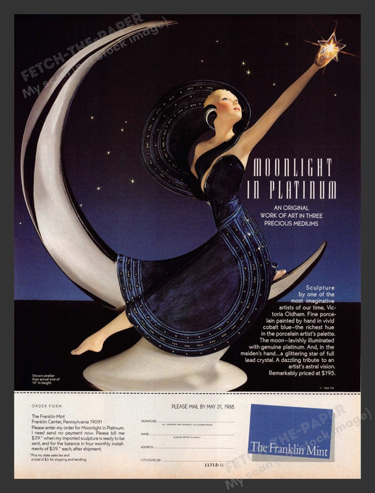 1988 The Franklin Mint "Moonlight in Platinum" Print Advertisement Ad